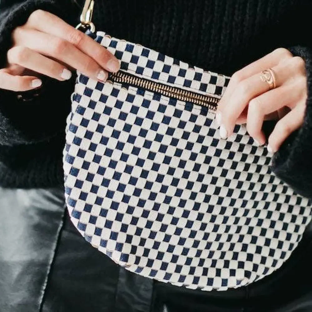 Westlyn Woven Vegan Leather Bum Bag | Navy Checkered No Studs